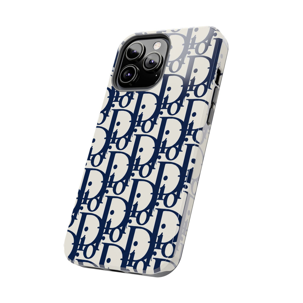 Designer Monogram Tough Phone Case — Navy Repeating 'D' Pattern