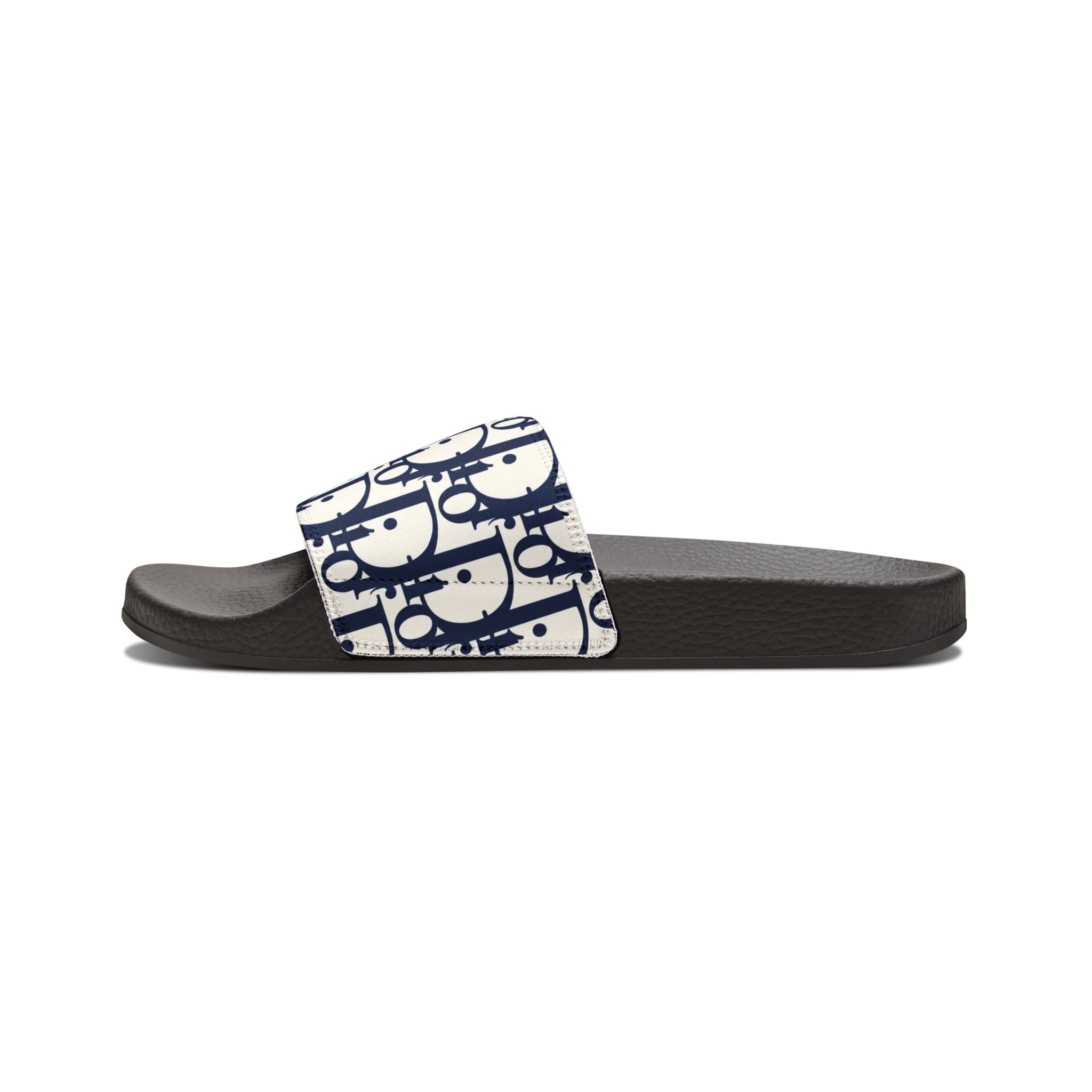 Slide Sandals — Navy Monogram Removable-Strap Slides