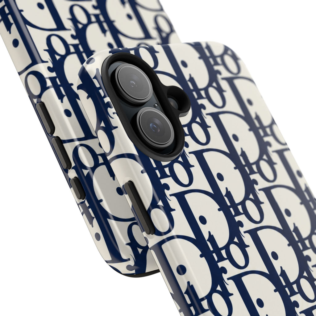 Designer Monogram Tough Phone Case — Navy Repeating 'D' Pattern