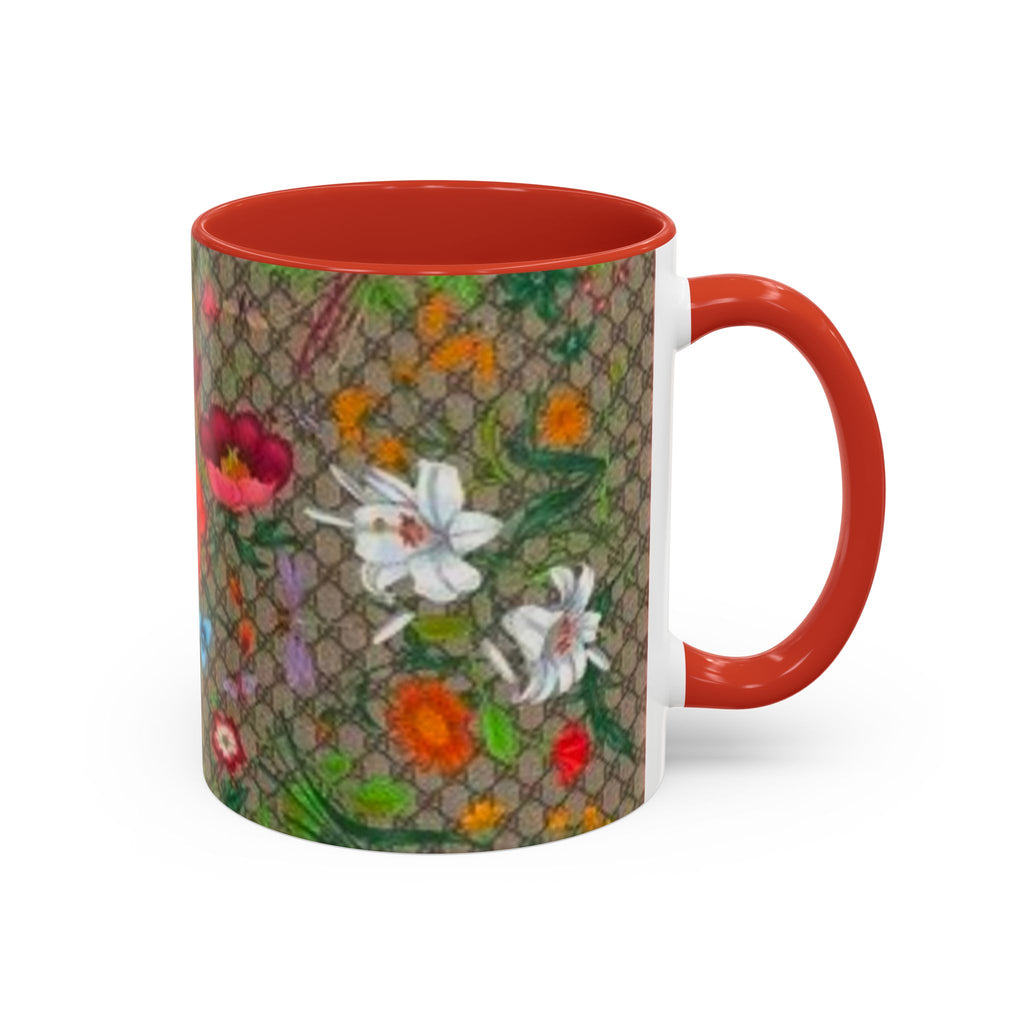 Floral Pattern Coffee Mug — Vintage Garden Accent 11/15oz - Italian Luxury Fashion Designer Scarf Pattern