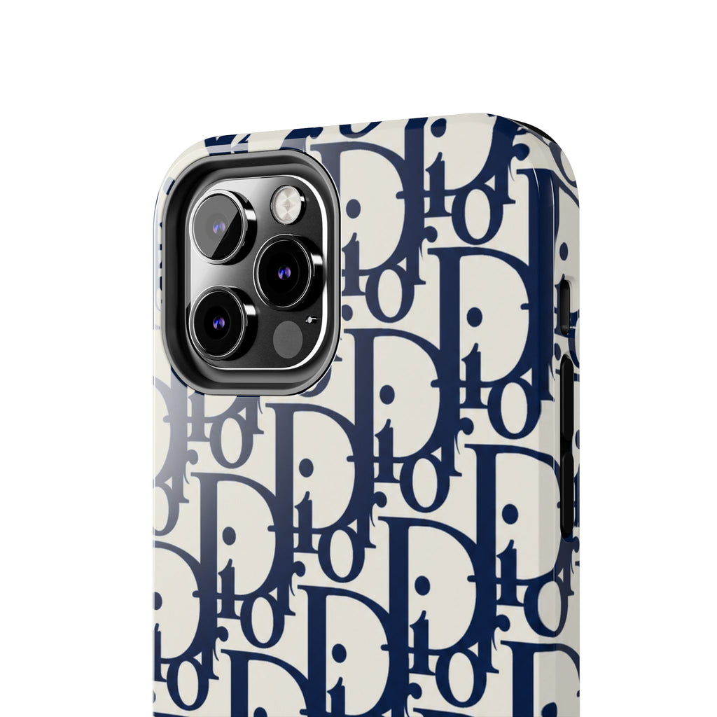 Designer Monogram Tough Phone Case — Navy Repeating 'D' Pattern