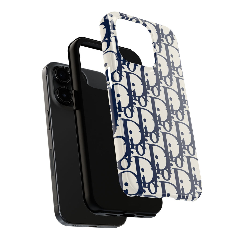 Designer Monogram Tough Phone Case — Navy Repeating 'D' Pattern