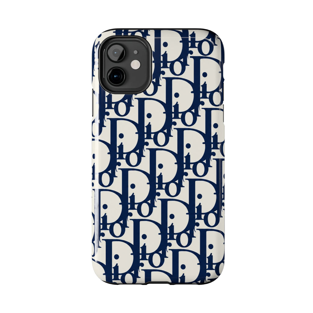 Designer Monogram Tough Phone Case — Navy Repeating 'D' Pattern