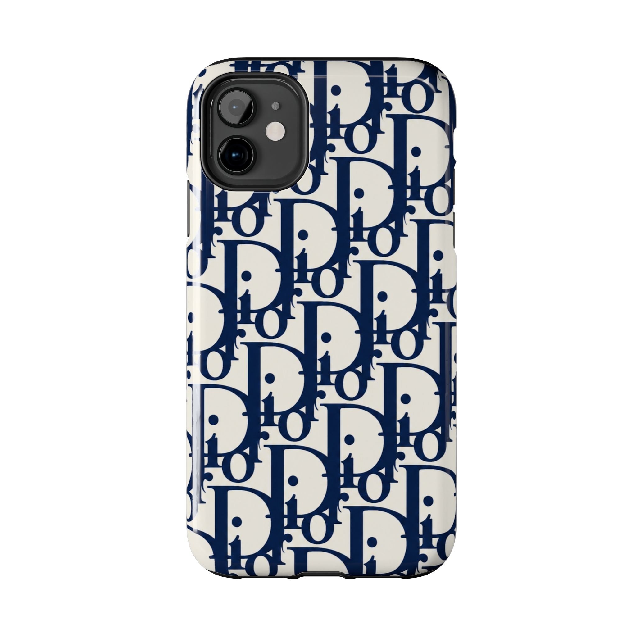 Designer Monogram Tough Phone Case — Navy Repeating 'D' Pattern