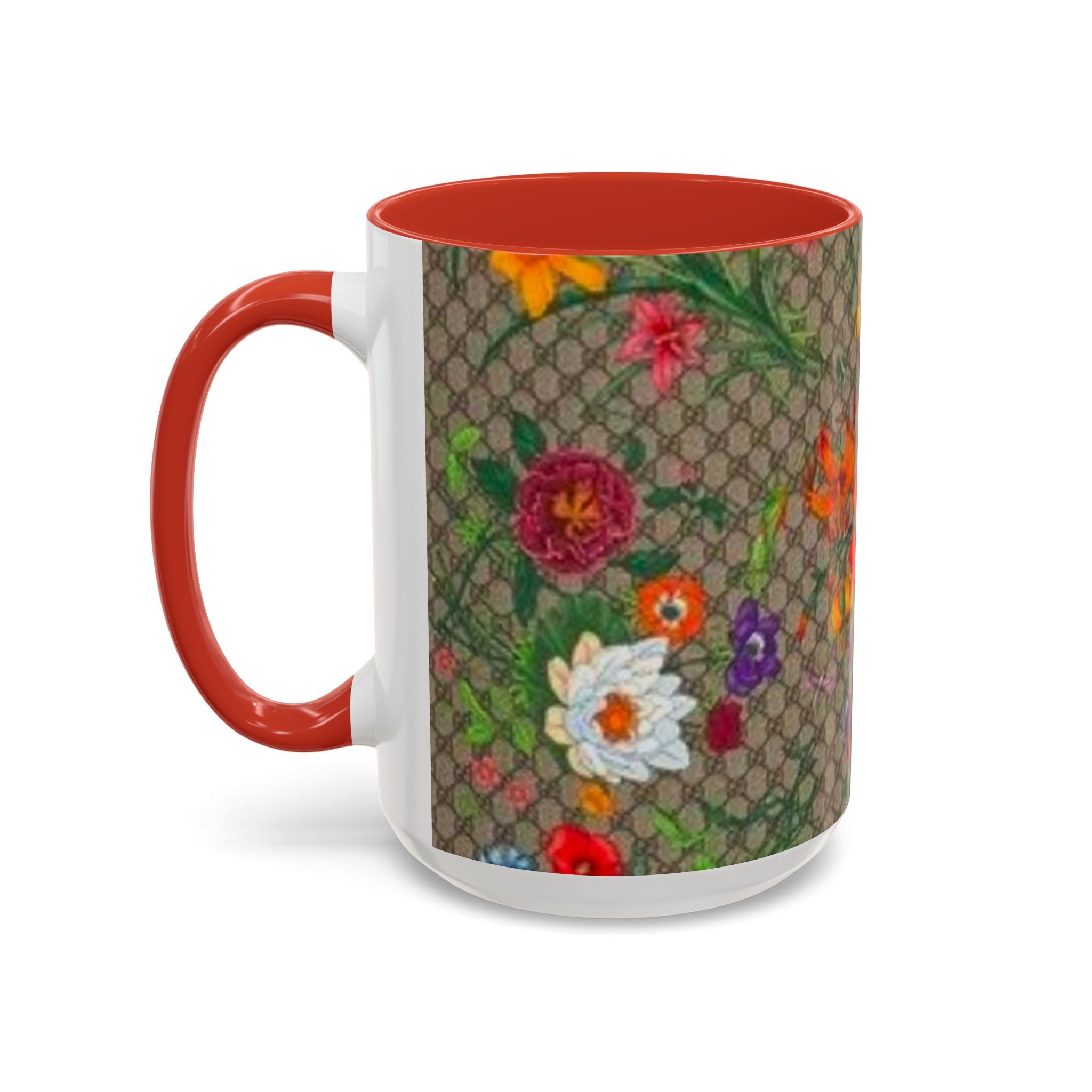 Floral Pattern Coffee Mug — Vintage Garden Accent 11/15oz - Italian Luxury Fashion Designer Scarf Pattern