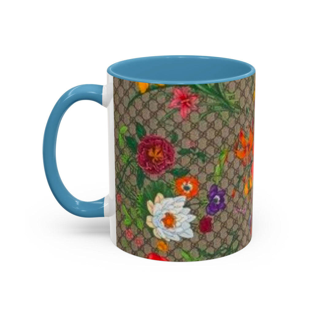 Floral Pattern Coffee Mug — Vintage Garden Accent 11/15oz - Italian Luxury Fashion Designer Scarf Pattern