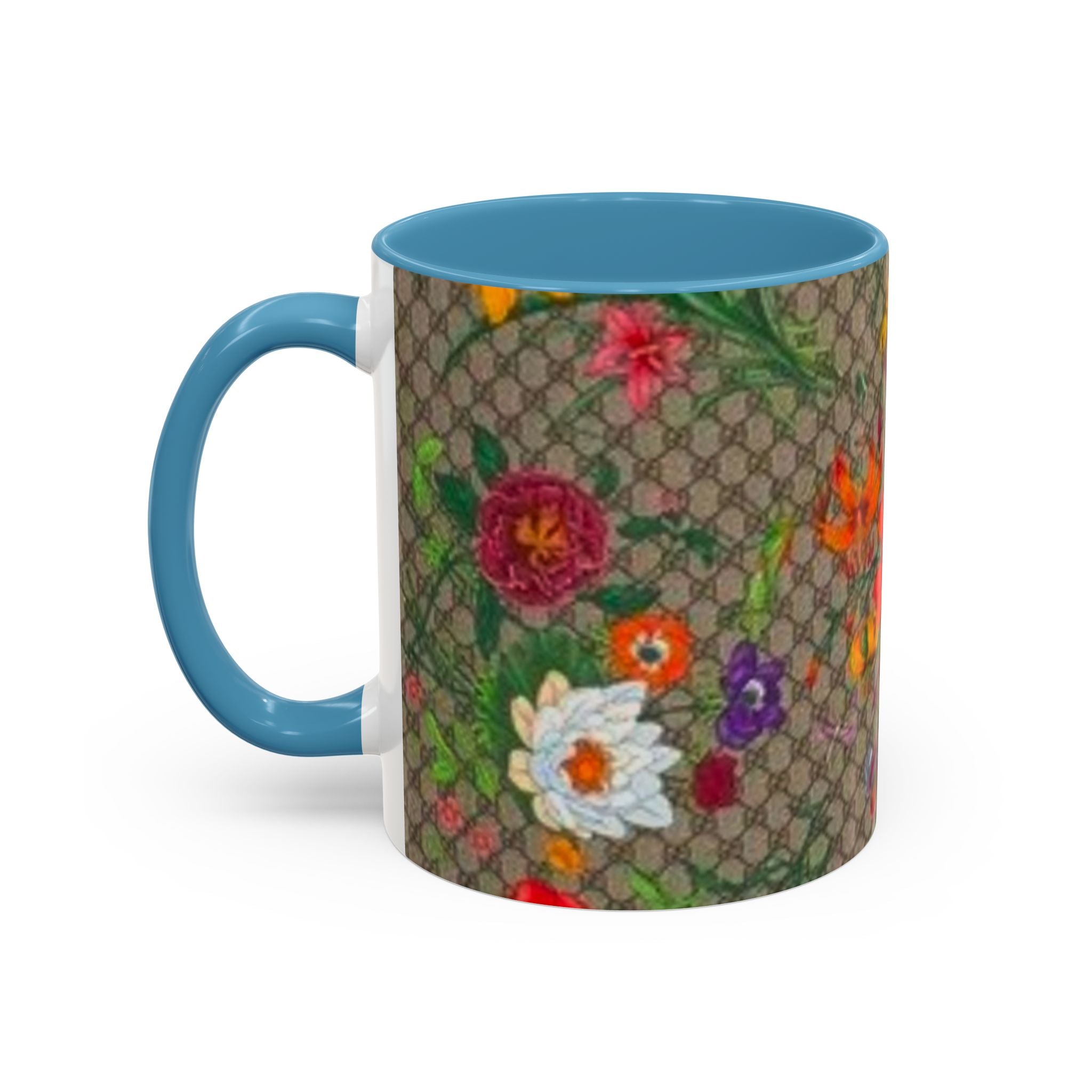 Floral Pattern Coffee Mug — Vintage Garden Accent 11/15oz - Italian Luxury Fashion Designer Scarf Pattern