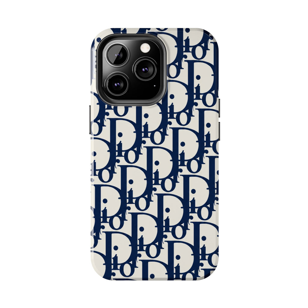 Designer Monogram Tough Phone Case — Navy Repeating 'D' Pattern