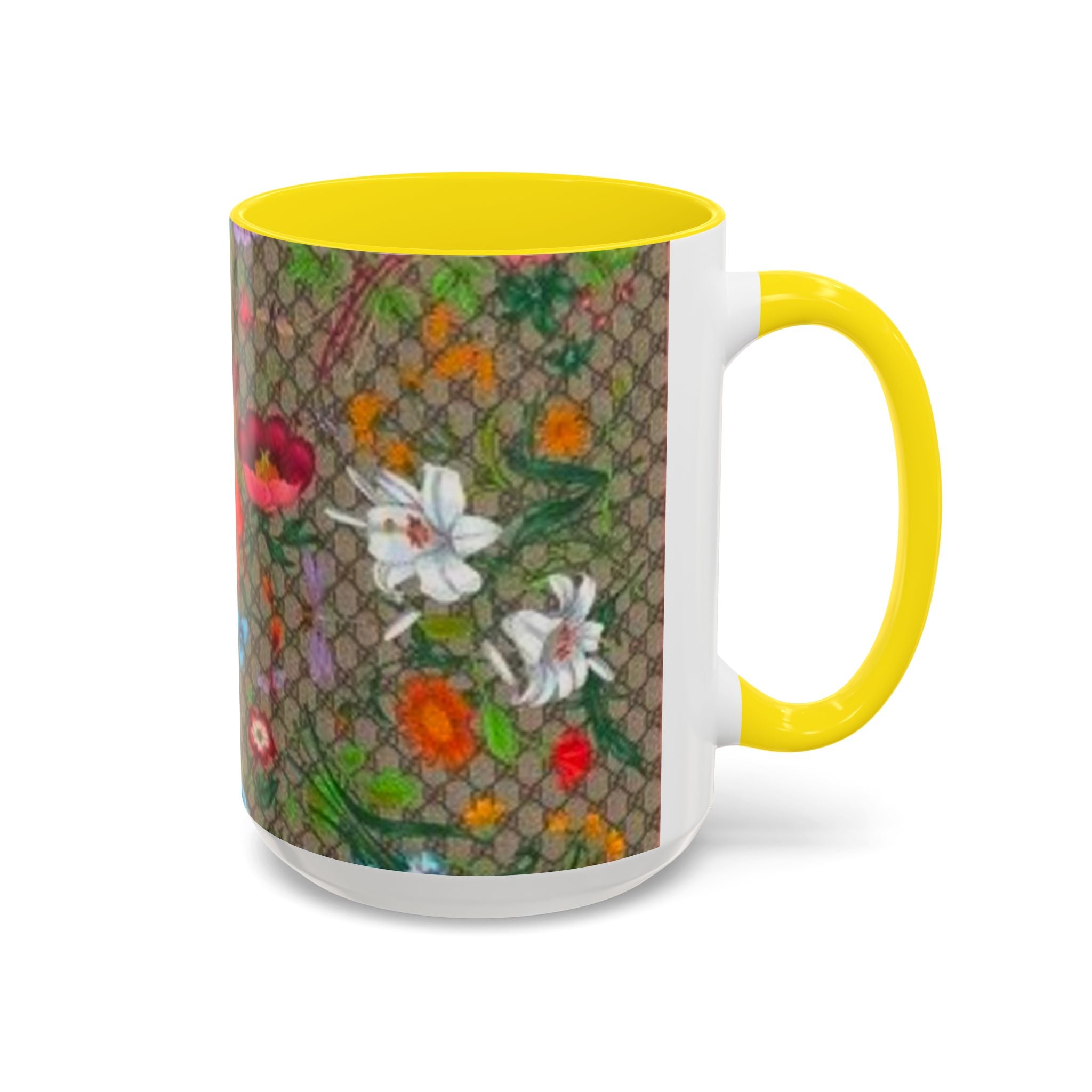 Floral Pattern Coffee Mug — Vintage Garden Accent 11/15oz - Italian Luxury Fashion Designer Scarf Pattern