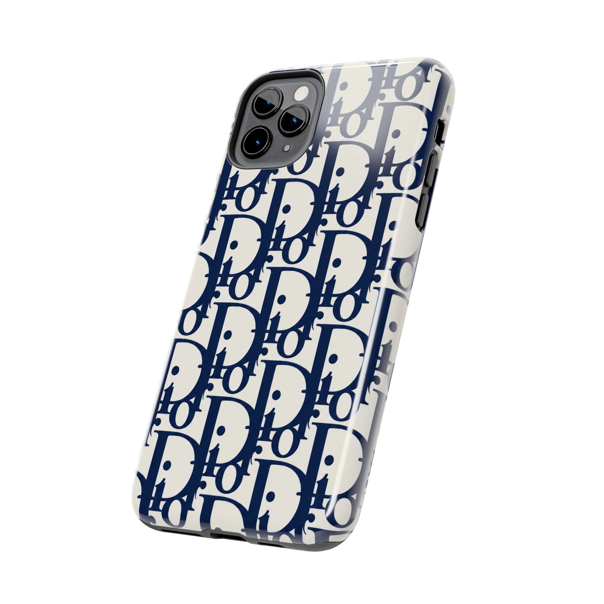 Designer Monogram Tough Phone Case — Navy Repeating 'D' Pattern
