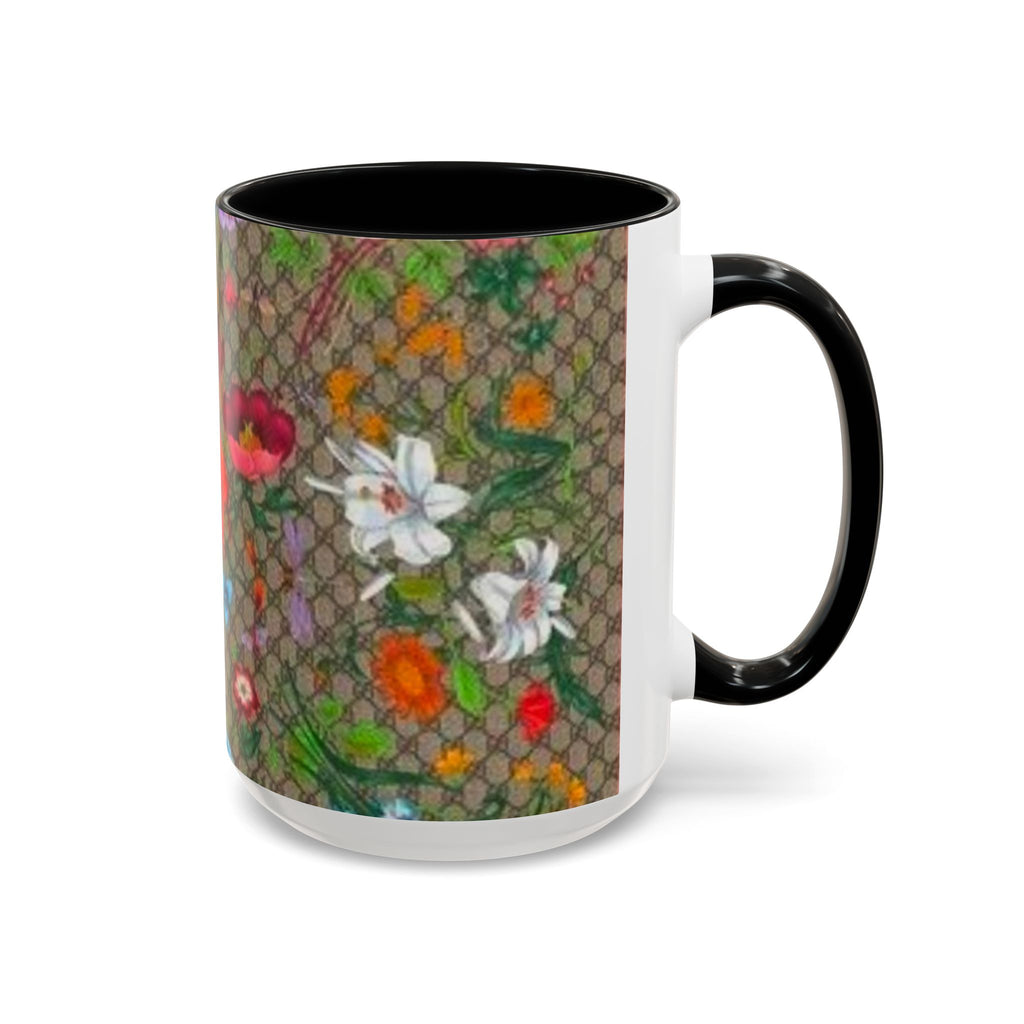 Floral Pattern Coffee Mug — Vintage Garden Accent 11/15oz - Italian Luxury Fashion Designer Scarf Pattern