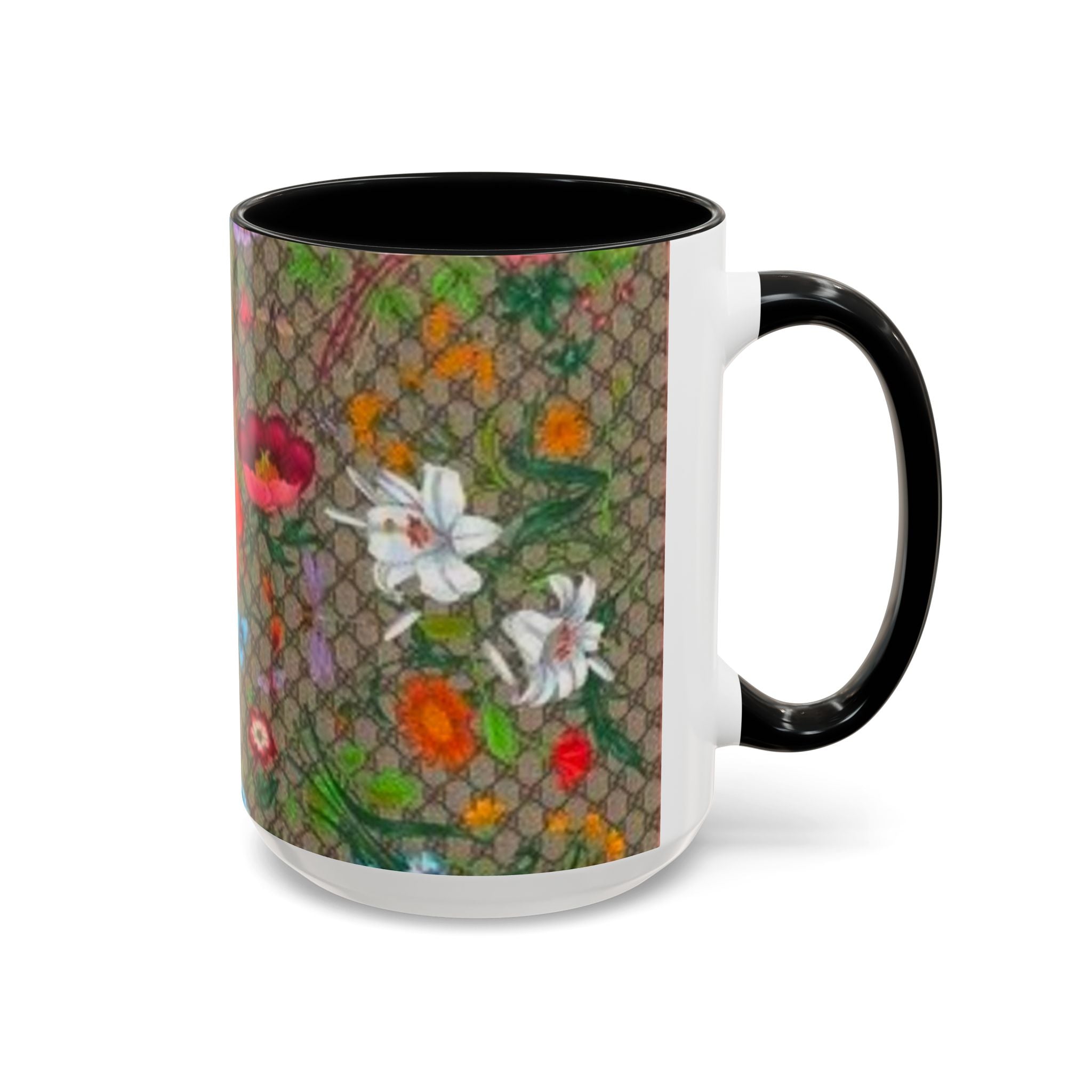 Floral Pattern Coffee Mug — Vintage Garden Accent 11/15oz - Italian Luxury Fashion Designer Scarf Pattern
