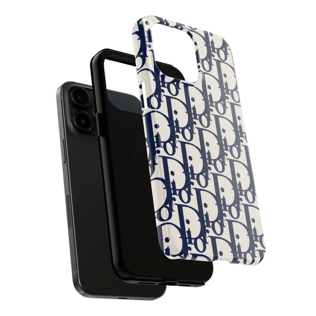 Designer Monogram Tough Phone Case — Navy Repeating 'D' Pattern
