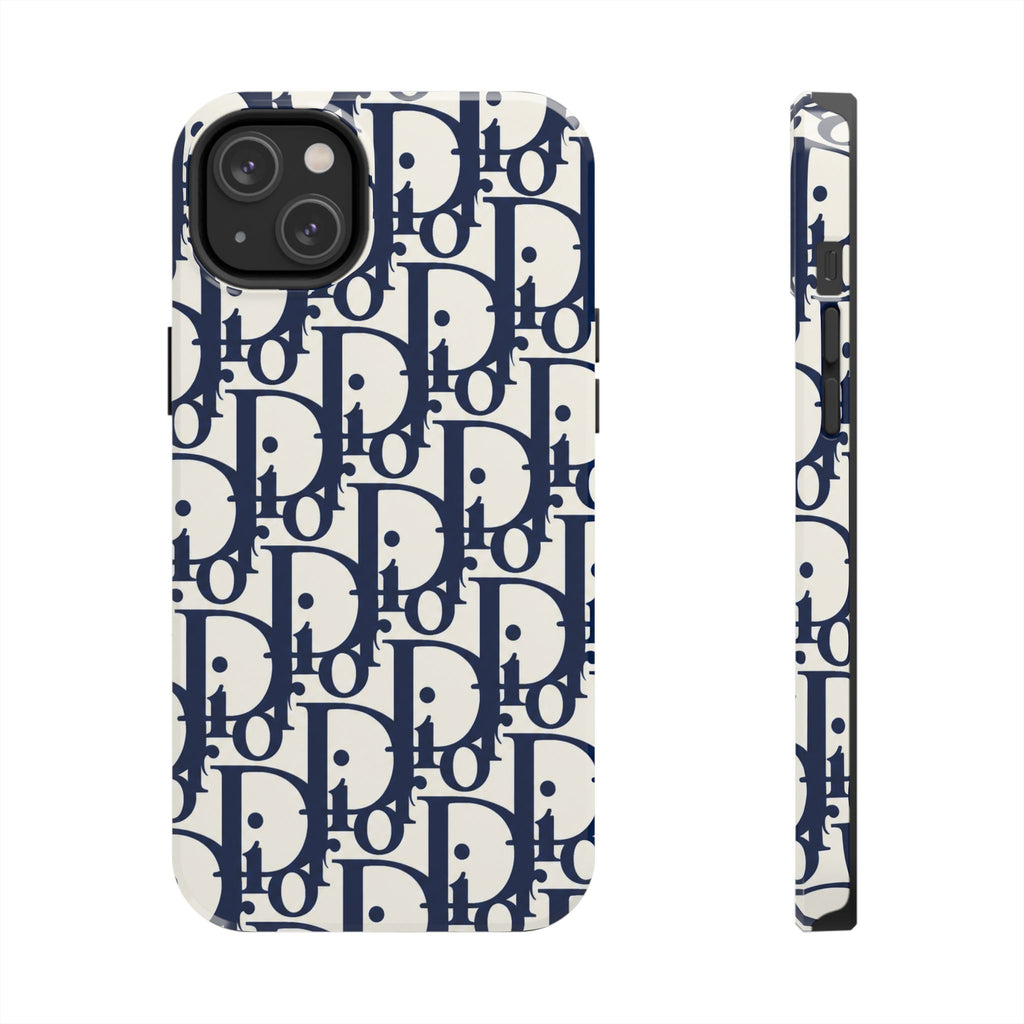 Designer Monogram Tough Phone Case — Navy Repeating 'D' Pattern