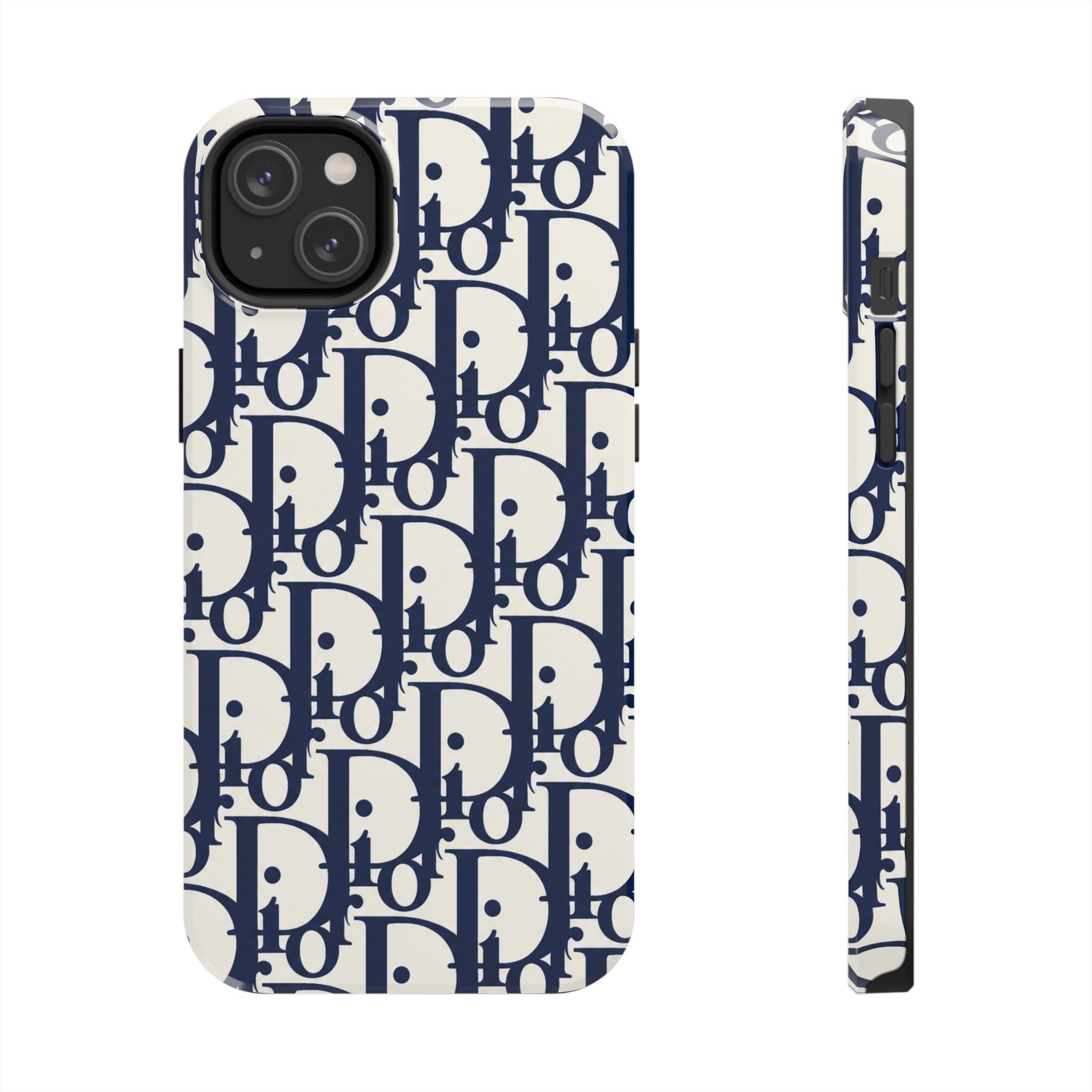 Designer Monogram Tough Phone Case — Navy Repeating 'D' Pattern