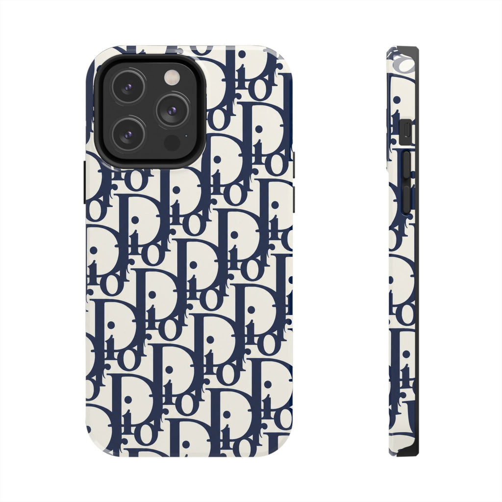 Designer Monogram Tough Phone Case — Navy Repeating 'D' Pattern