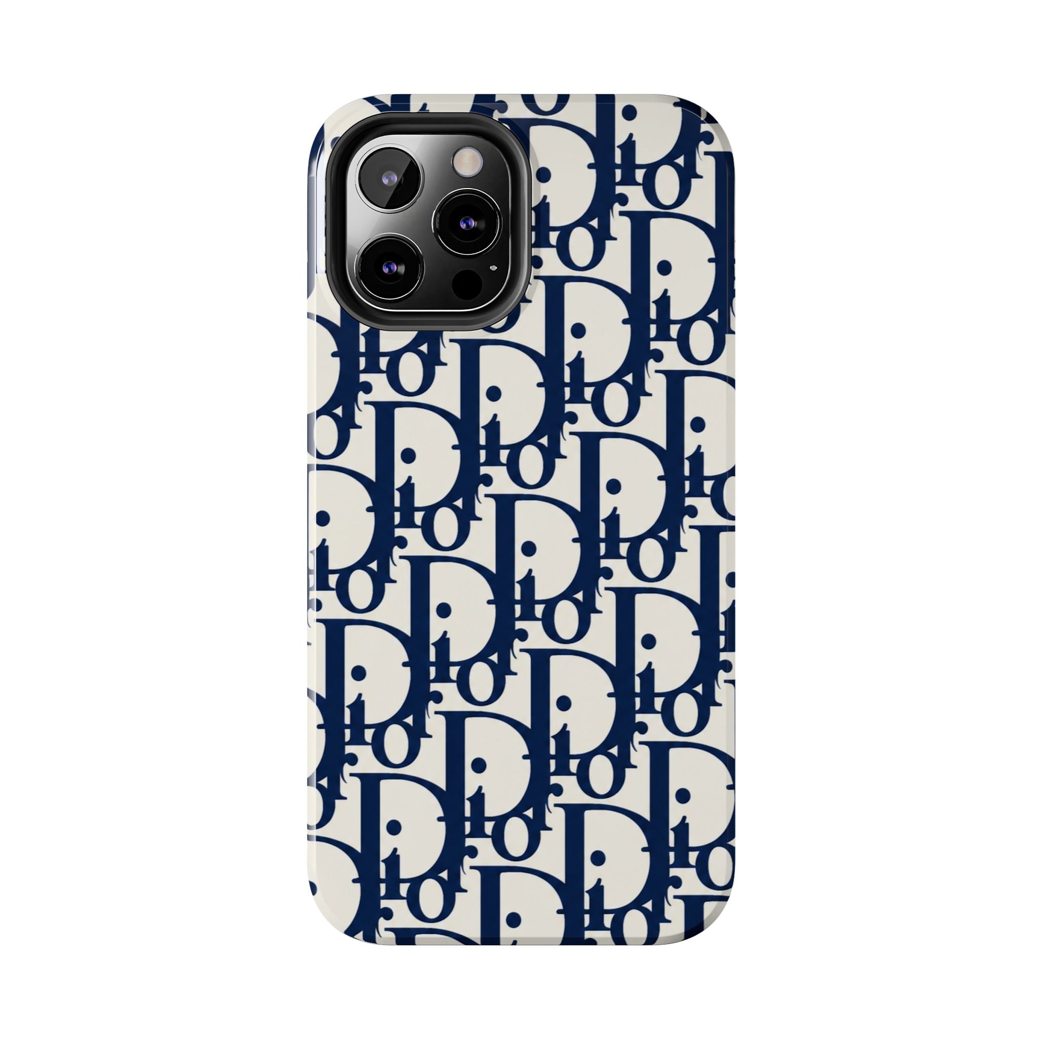 Designer Monogram Tough Phone Case — Navy Repeating 'D' Pattern