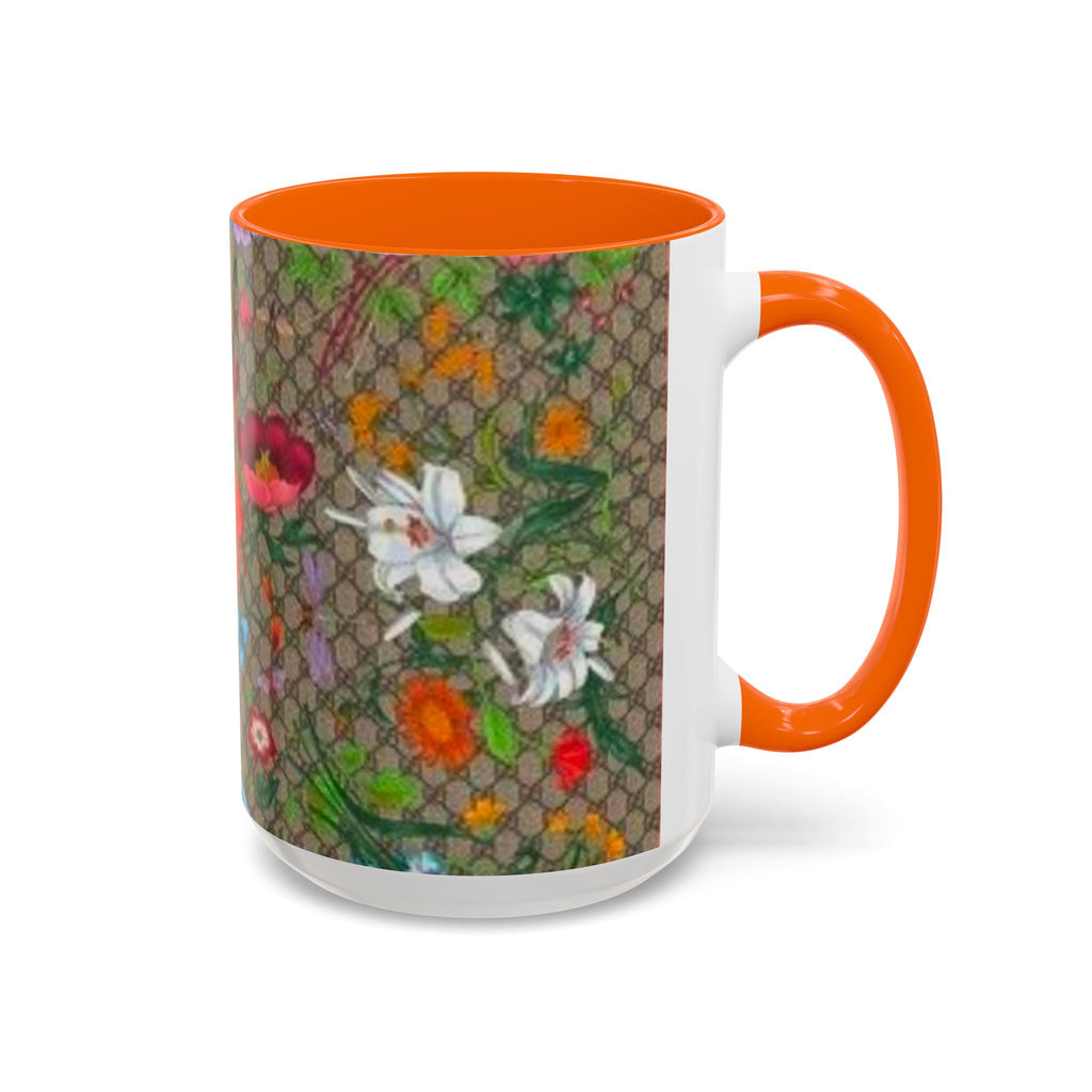 Floral Pattern Coffee Mug — Vintage Garden Accent 11/15oz - Italian Luxury Fashion Designer Scarf Pattern
