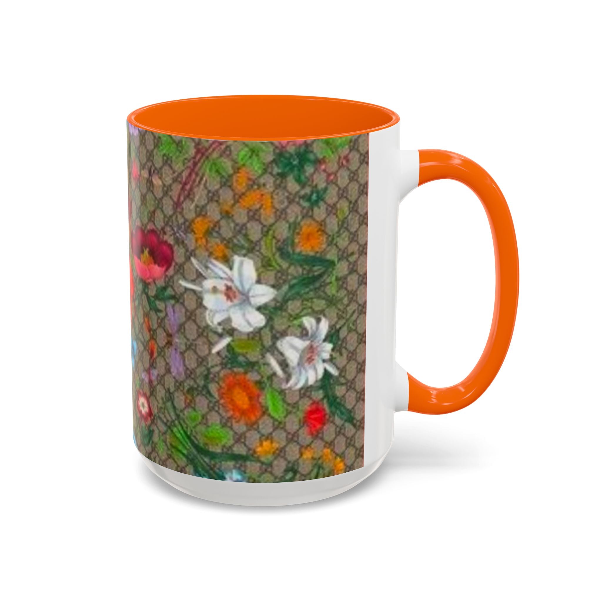 Floral Pattern Coffee Mug — Vintage Garden Accent 11/15oz - Italian Luxury Fashion Designer Scarf Pattern