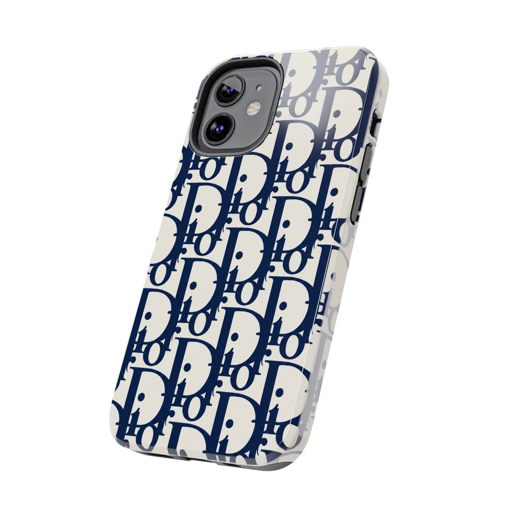 Designer Monogram Tough Phone Case — Navy Repeating 'D' Pattern