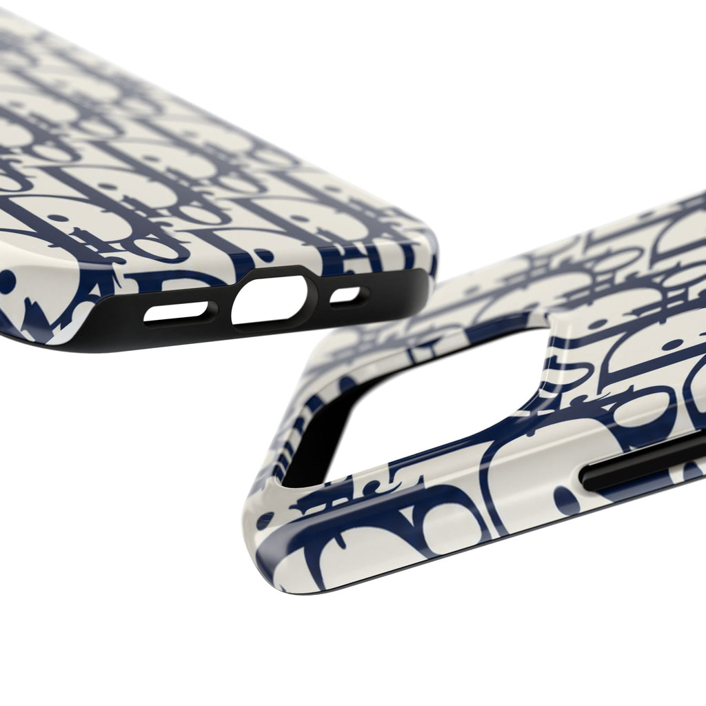 Designer Monogram Tough Phone Case — Navy Repeating 'D' Pattern