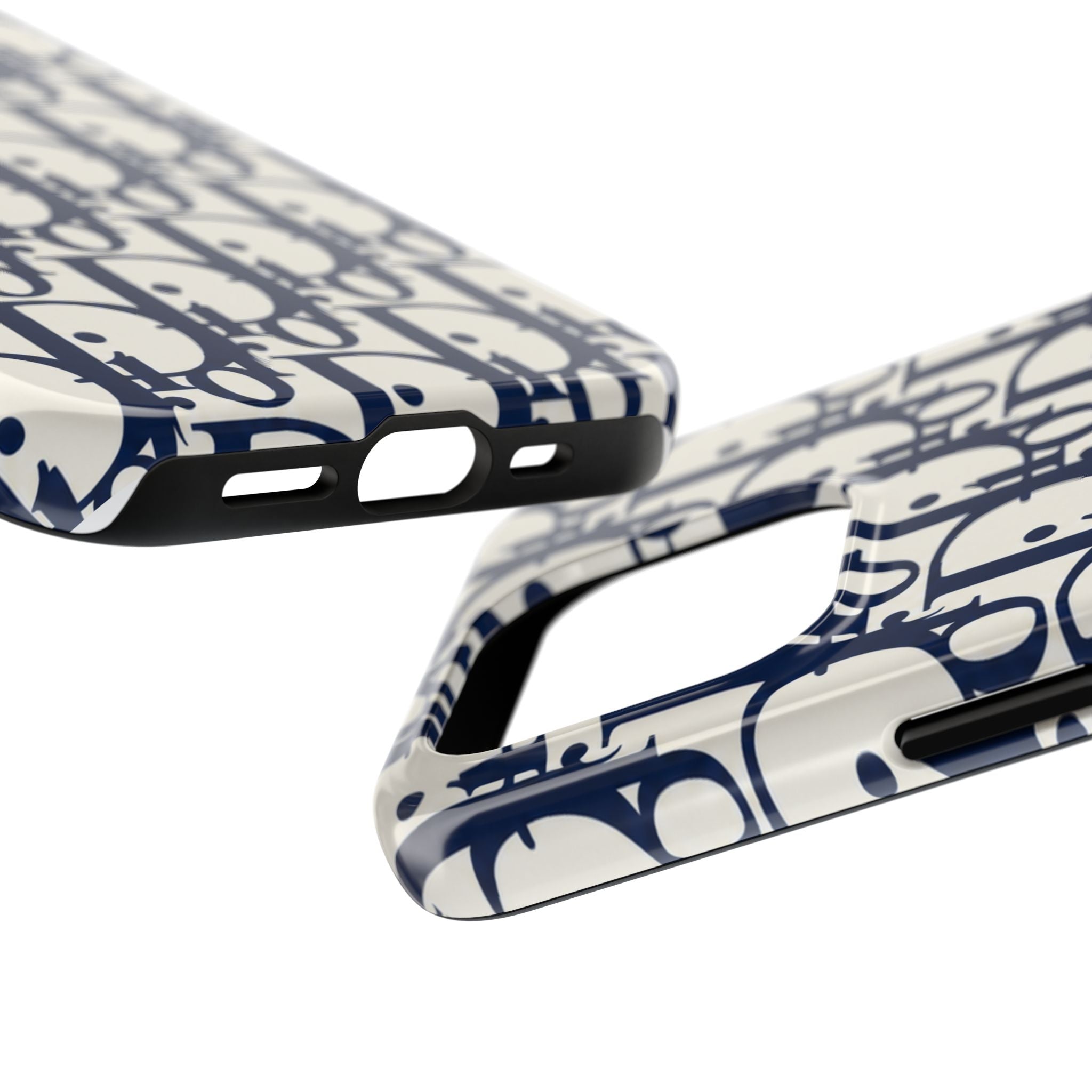 Designer Monogram Tough Phone Case — Navy Repeating 'D' Pattern