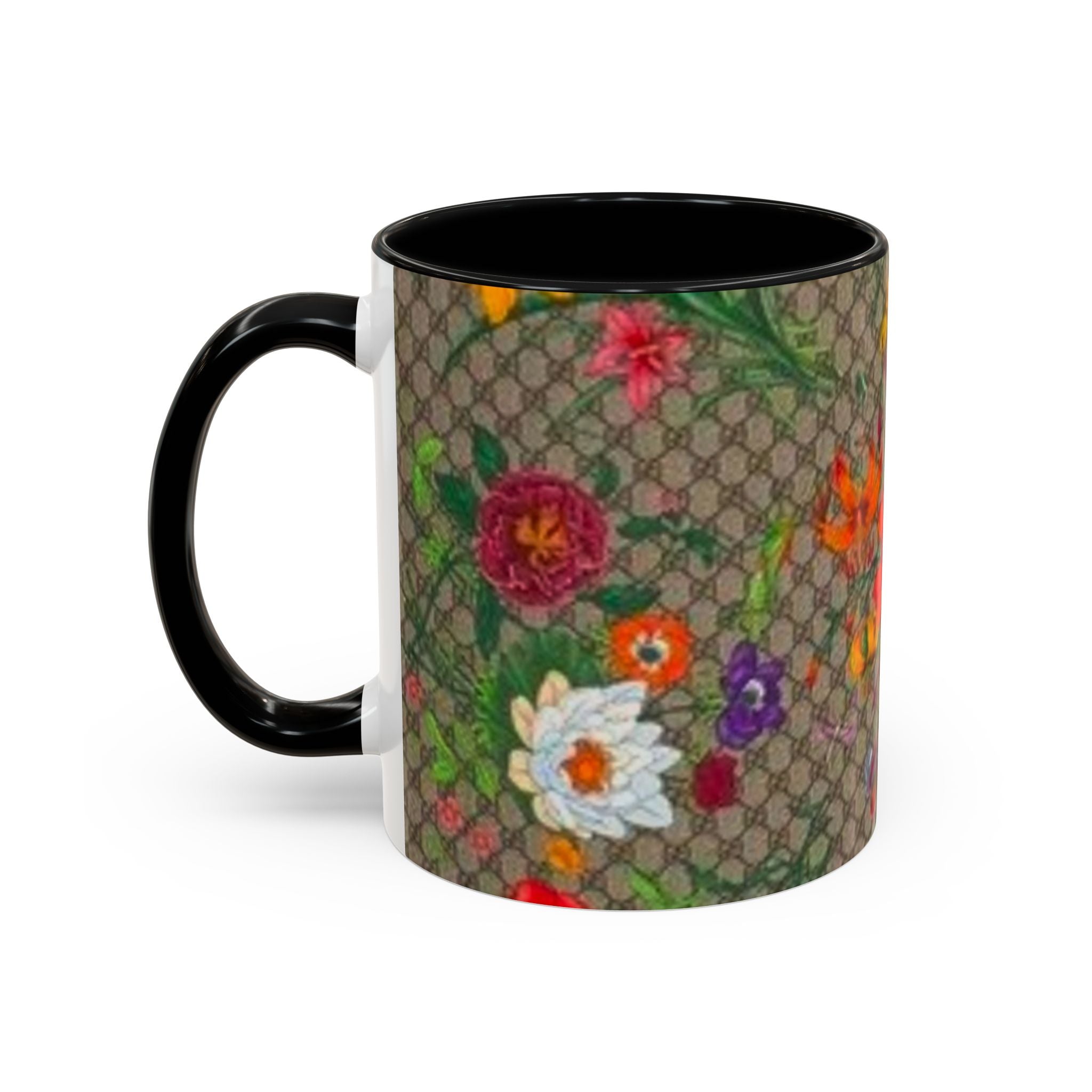 Floral Pattern Coffee Mug — Vintage Garden Accent 11/15oz - Italian Luxury Fashion Designer Scarf Pattern