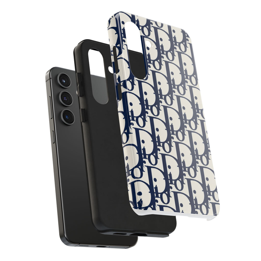 Designer Monogram Tough Phone Case — Navy Repeating 'D' Pattern