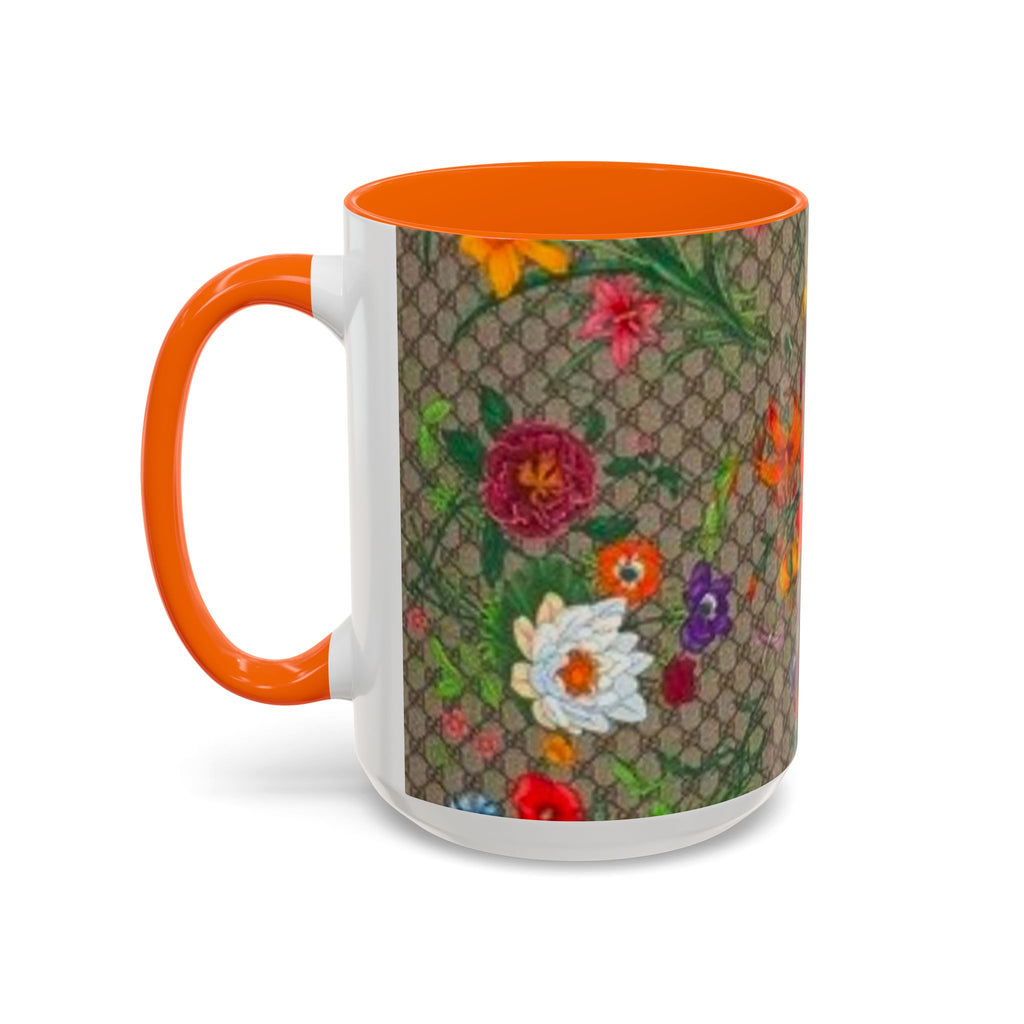 Floral Pattern Coffee Mug — Vintage Garden Accent 11/15oz - Italian Luxury Fashion Designer Scarf Pattern