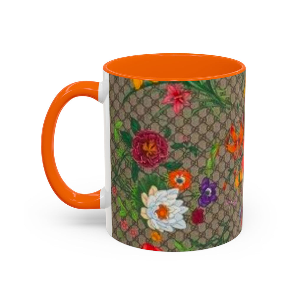 Floral Pattern Coffee Mug — Vintage Garden Accent 11/15oz - Italian Luxury Fashion Designer Scarf Pattern