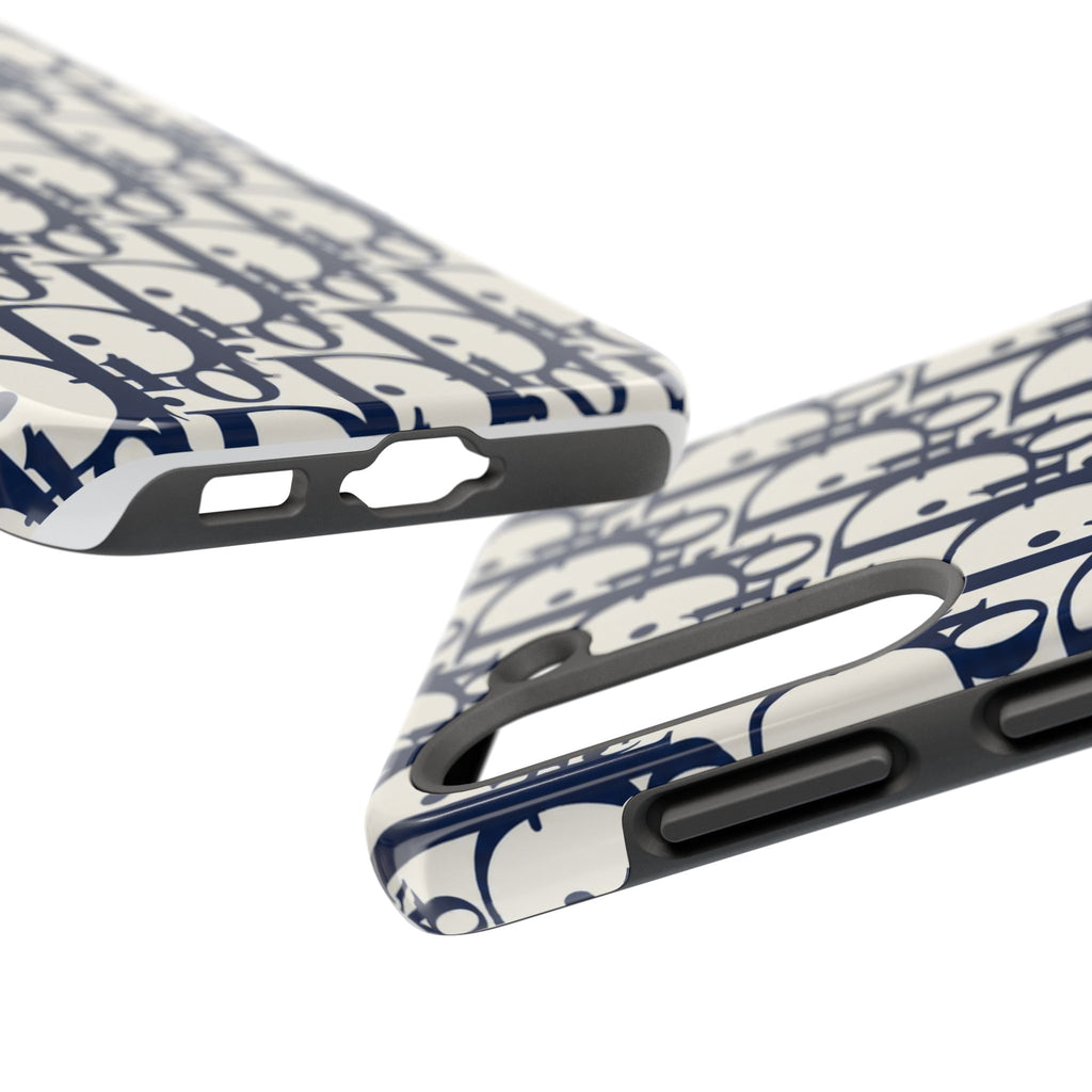 Designer Monogram Tough Phone Case — Navy Repeating 'D' Pattern
