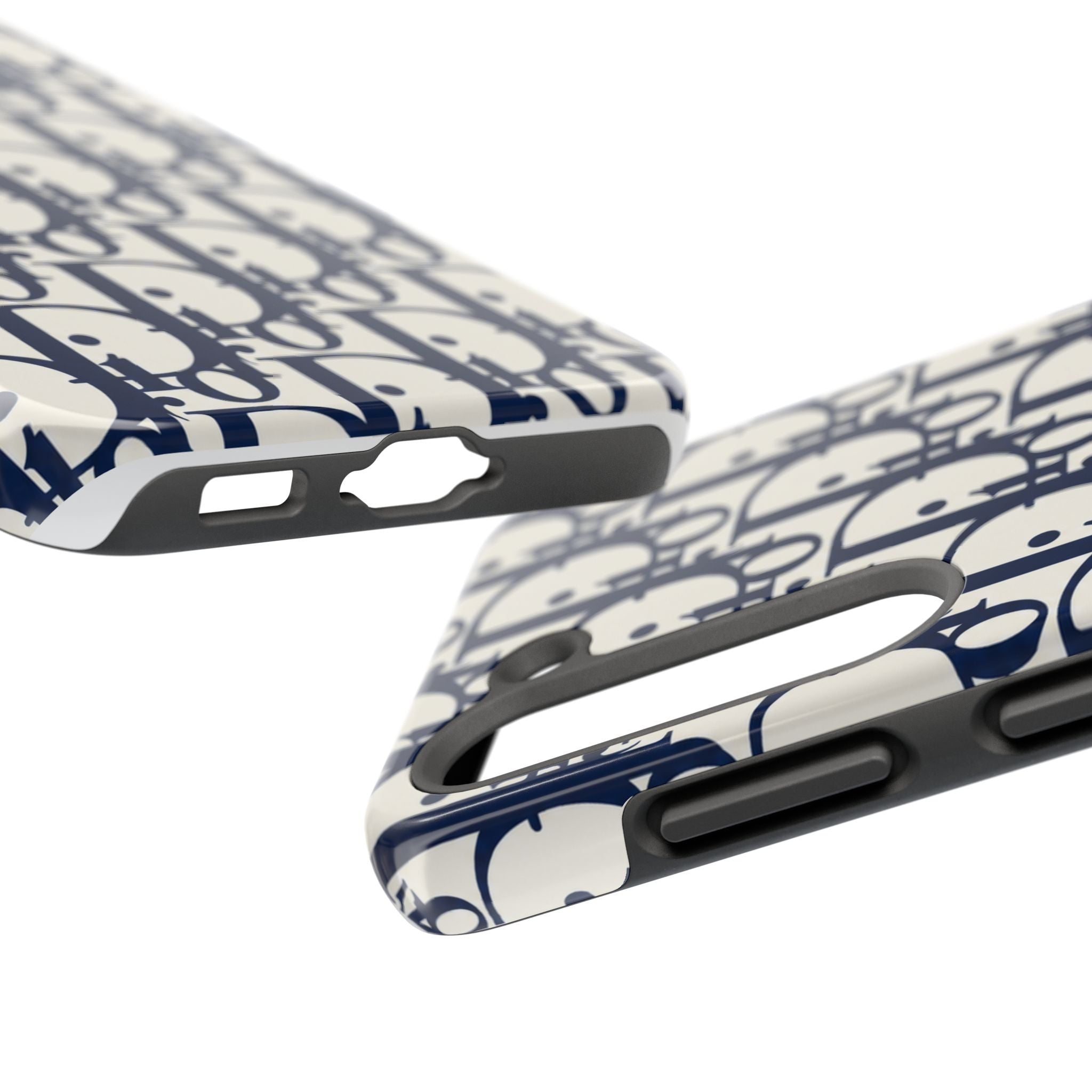 Designer Monogram Tough Phone Case — Navy Repeating 'D' Pattern