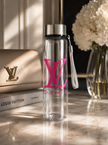 Louis Vuitton Clear Water Bottle with Raspberry LV Logo and Silver Cap 22 Oz.