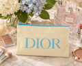 Cream Canvas Cosmetic Bag | 4.5" x 7" Zip Make-up Dior Logo