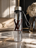 Louis Vuitton Clear Water Bottle with Classic LV Logo and Silver Cap 22 Oz.