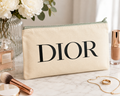 Cream Canvas Cosmetic Bag | 4.5" x 7" Zip Make-up Dior Logo Seafoam Zipper