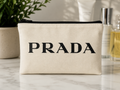 Black & Natural Canvas Zip Cosmetic Bag, 4.5" x 6.5" Prada Graphic Replica Pouch