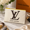 LV Canvas Travel Cosmetics Pouch with Yellow Zipper 4.5 x 6.5 Inches