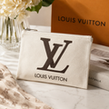 Cream Canvas Cosmetic Bag | 4.5" x 7" Zip Make-up LV Louis Vuitton Monogram Logo with Cream Zipper