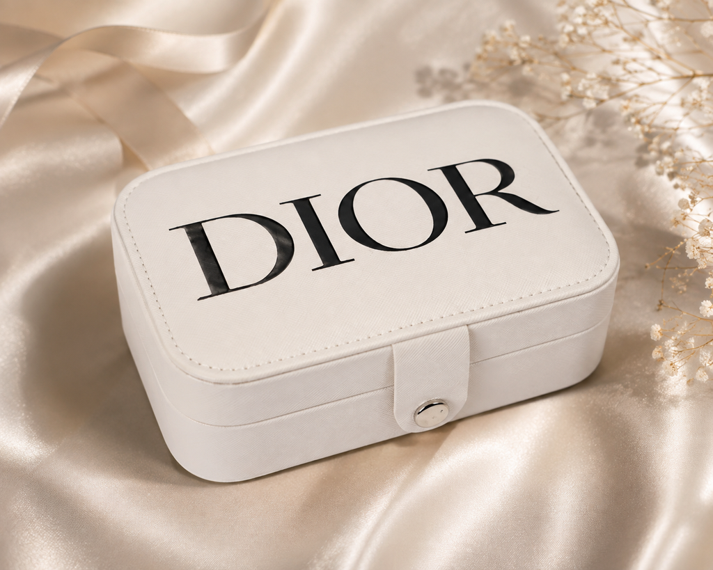 Dior Ivory Travel Jewelry Box with Snap Closure – 4.25" x 6.25"
