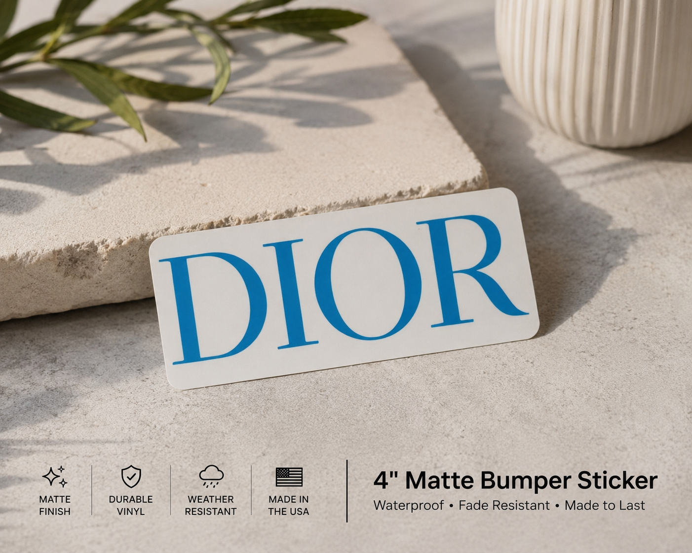 Designer 4" Matte Finish Bumper Sticker – Blue Logo Vinyl Decal Christian Dior