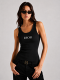 Dior Black Ribbed Cotton Logo Tank Top – Size Medium