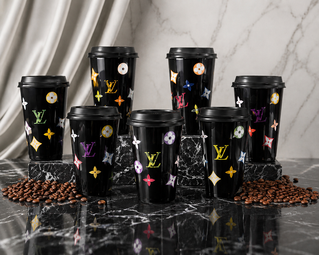 Designer LV Floral 16 oz Travel Coffee Mug with Lid