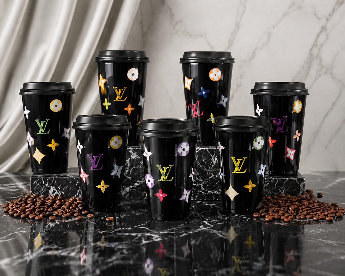 Designer LV Floral 16 oz Travel Coffee Mug with Lid