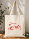 Christian Louboutin Cream Canvas Dust Cover Tote with Pink Logo 13 X 15 Inches