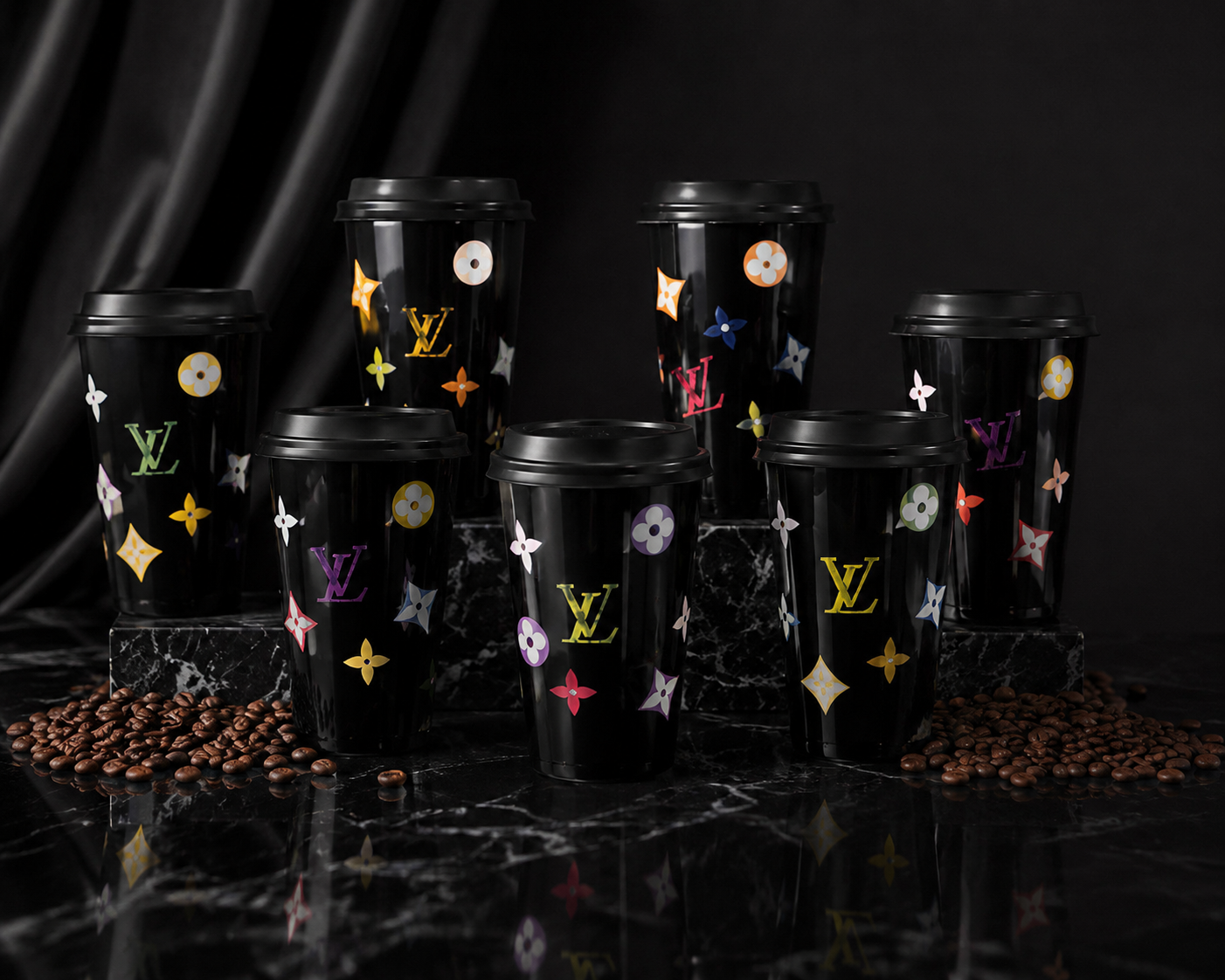 Designer LV Floral 16 oz Travel Coffee Mug with Lid