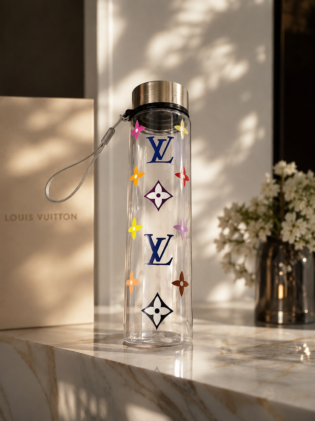 Luxury Monogram 22 oz BPA-Free LV Water Bottle with Wrist Strap