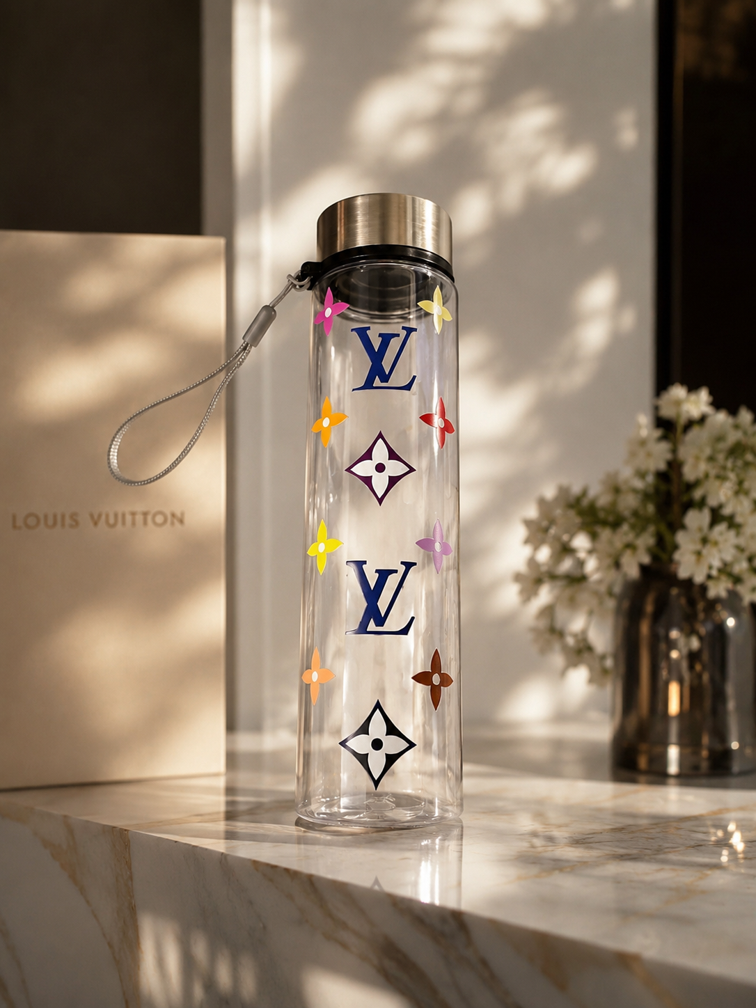 Luxury Monogram 22 oz BPA-Free LV Water Bottle with Wrist Strap